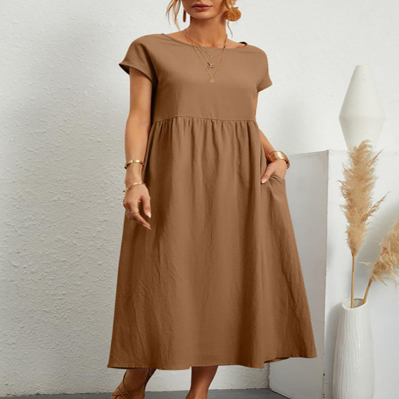 Patricia – Robe Longue Décontractée en Lin Coton avec Poches