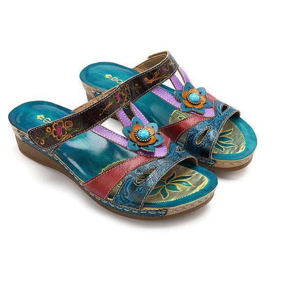 Jessica – Sandales à Talons avec Fleurs Ethniques pour Femmes