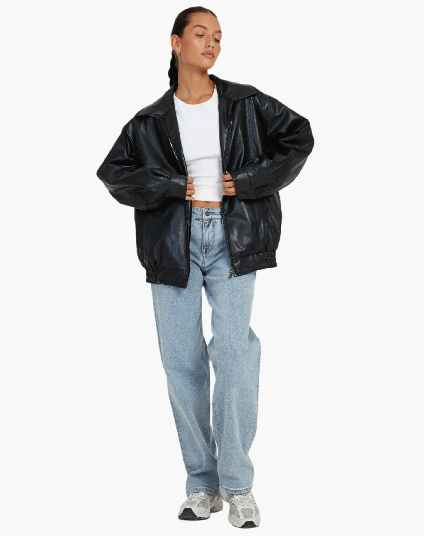 Veste en cuir synthétique oversize pour femme, style décontracté et tendance