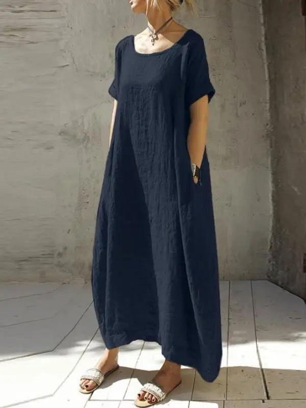 Amy – Robe courte en coton et à col rond et manches courtes