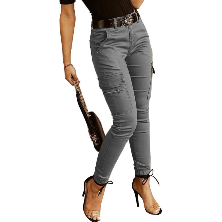 Juliet – Pantalons Bas Taille à Boutons et Poches Unies