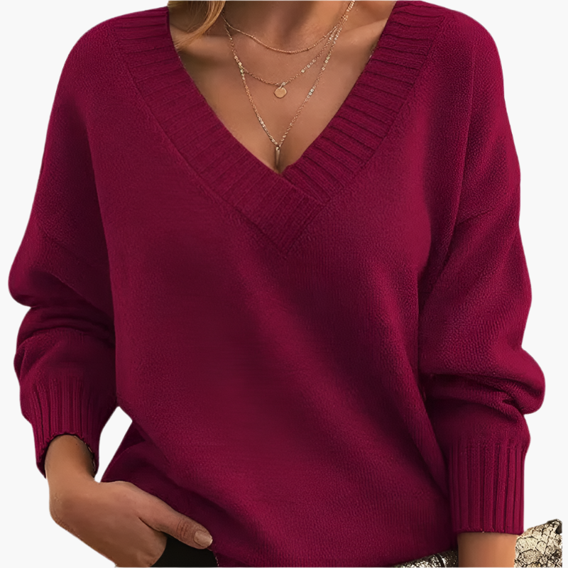 Pull col V chic femme pour l'hiver, style élégant et décontracté à manches longues