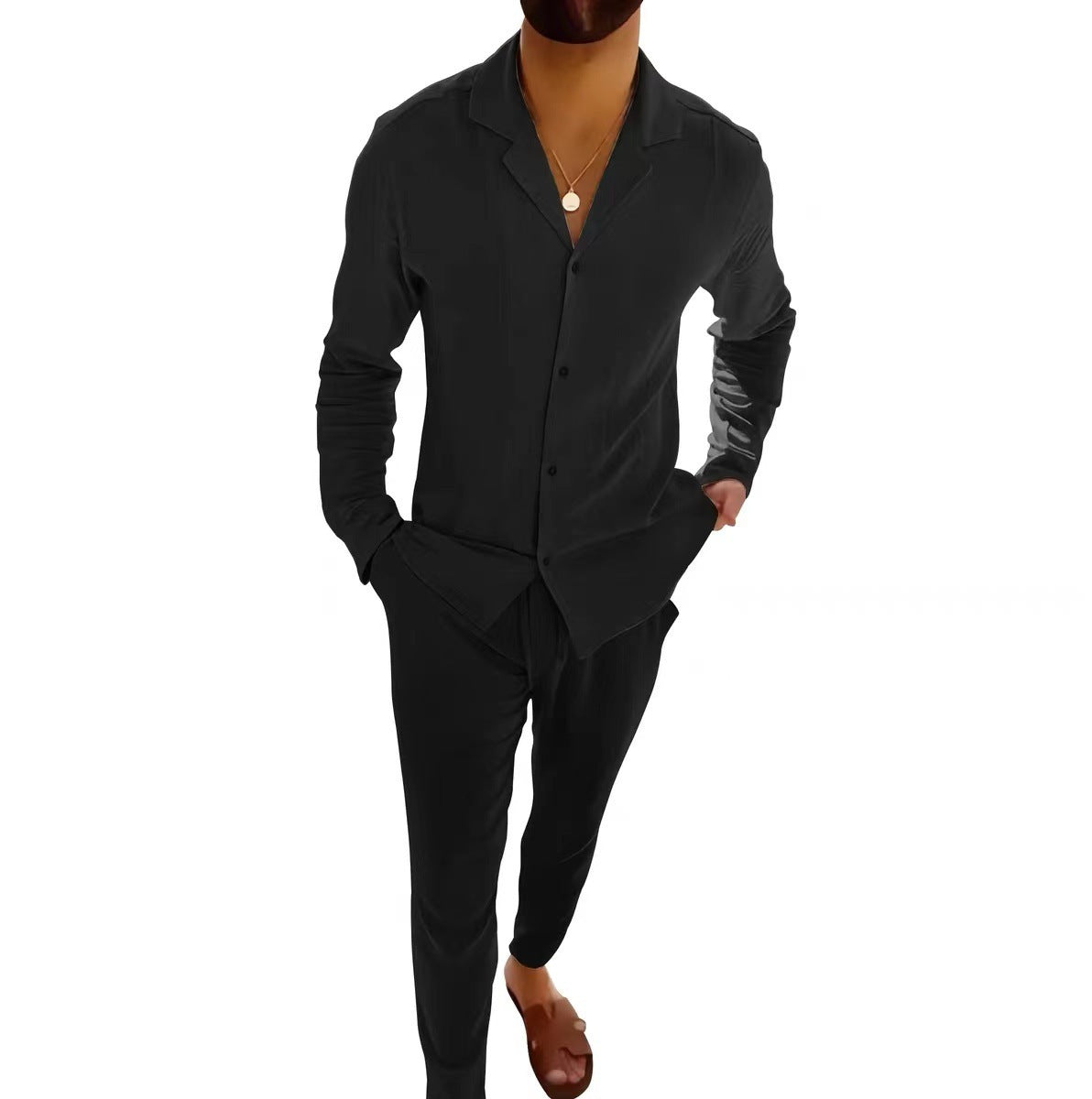 Ensemble Décontracté Homme Style Moderne Chemise Manches Longues et Pantalon Slim pour Quotidien