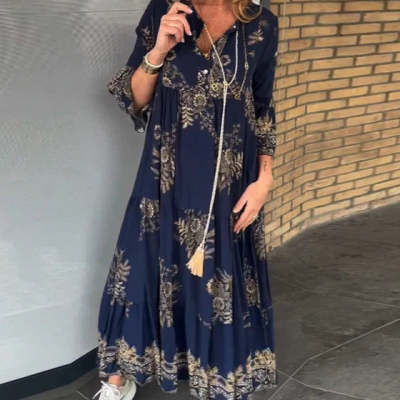 Chelsea – Robe à Manches Longues Imprimée Bohème