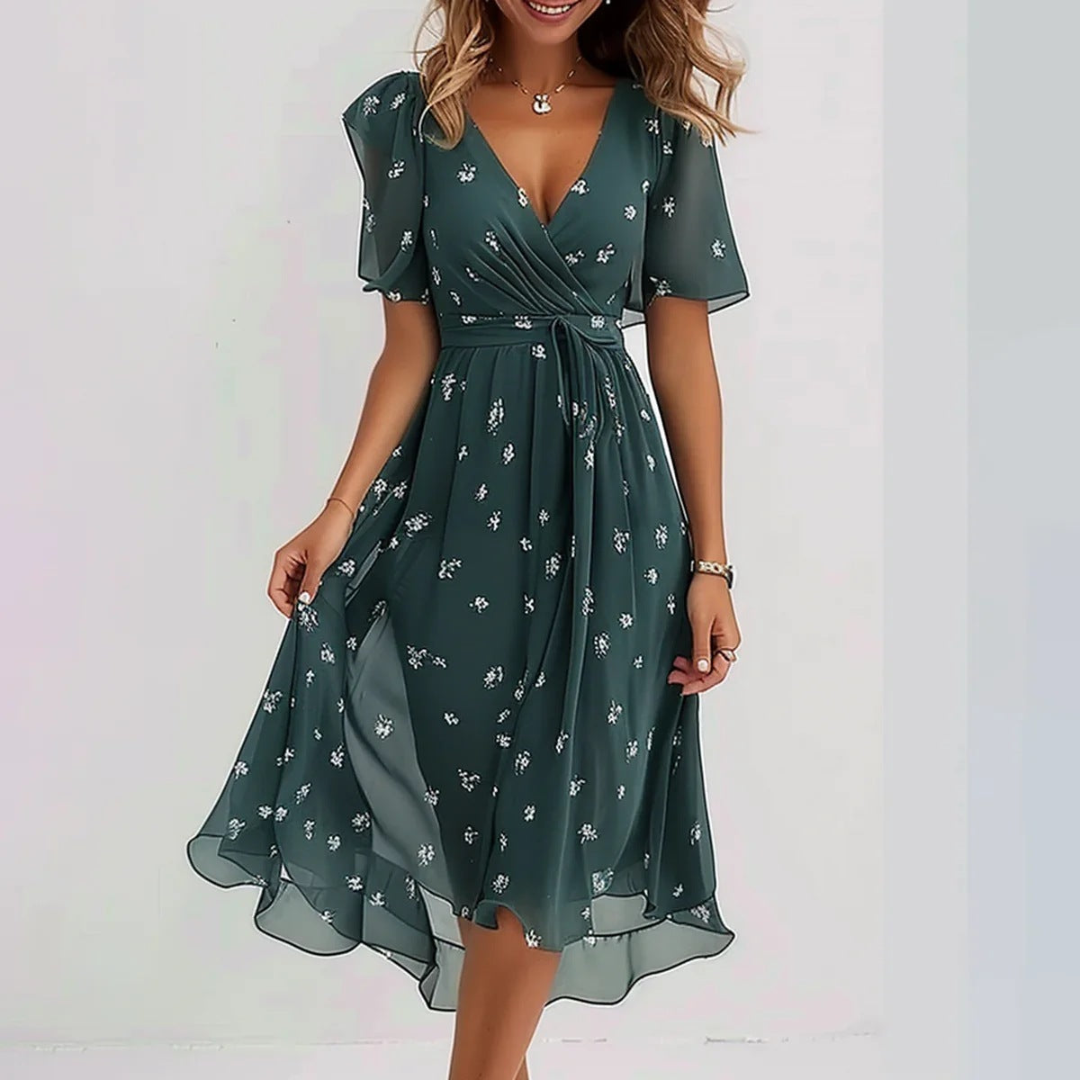 Juliet – Robe Élégante en Chiffon à Manches Courtes