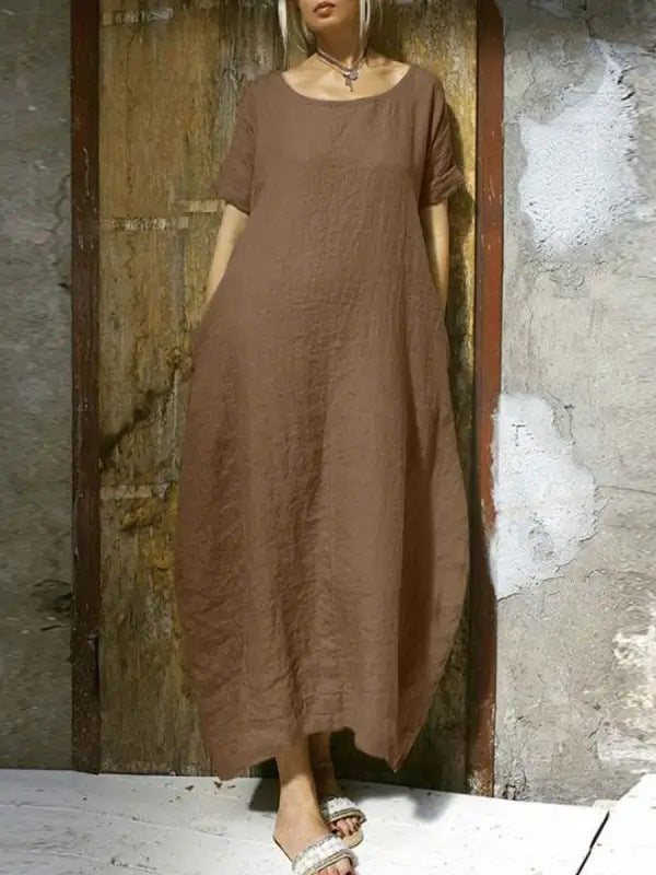 Amy – Robe courte en coton et à col rond et manches courtes