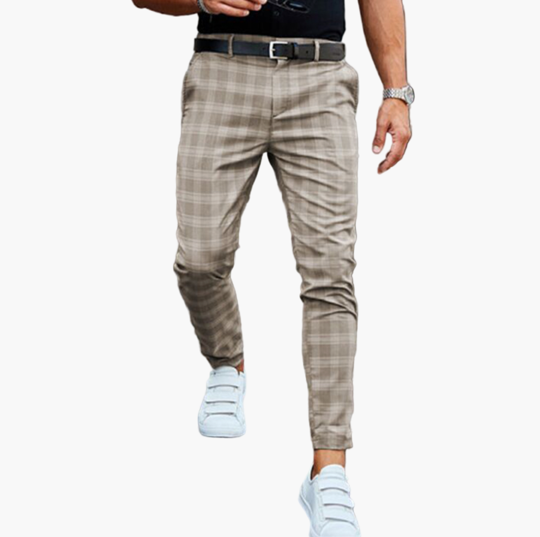Pantalon chino à carreaux style slim pour homme – Élégance urbaine et confort quotidien
