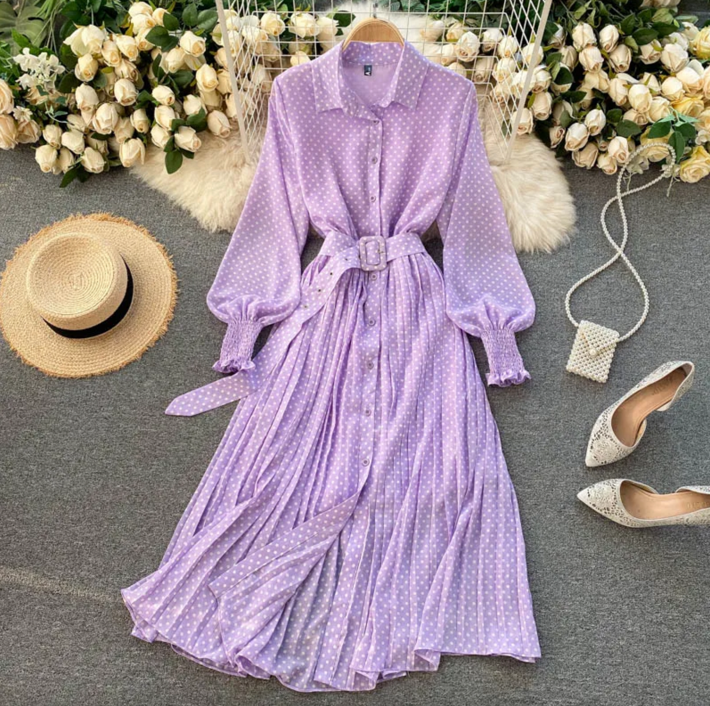 Robe Plissée Rétro Printemps