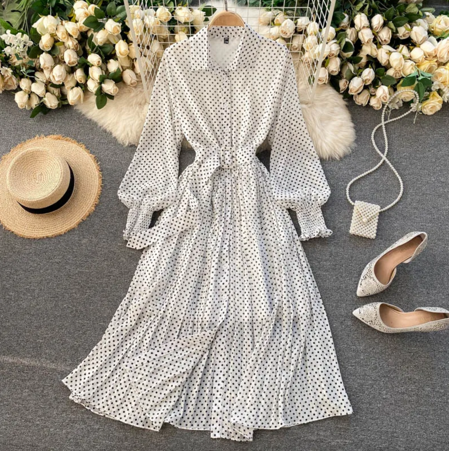 Robe Plissée Rétro Printemps