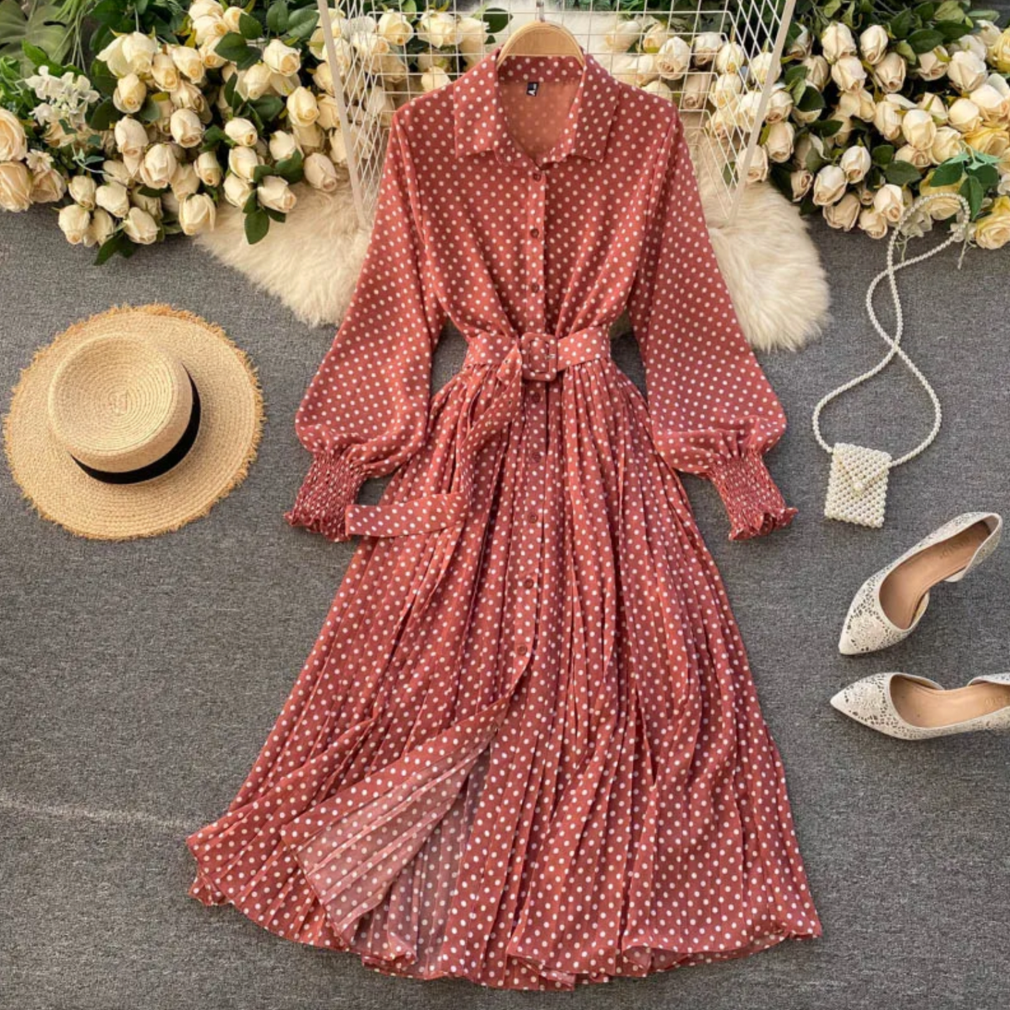 Robe Plissée Rétro Printemps