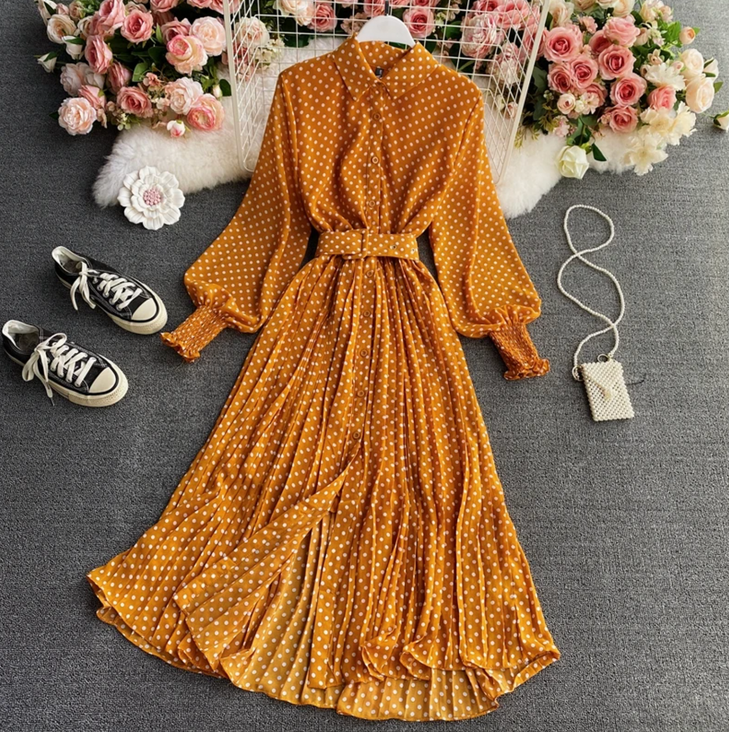 Robe Plissée Rétro Printemps
