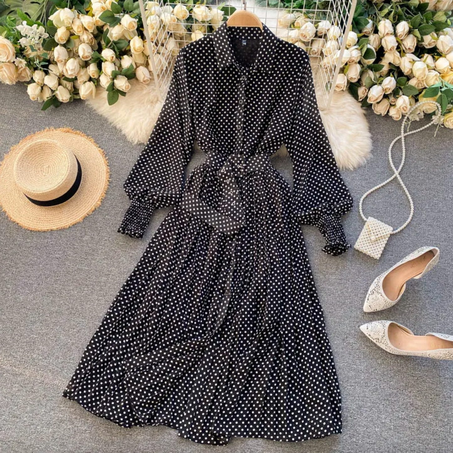 Robe Plissée Rétro Printemps