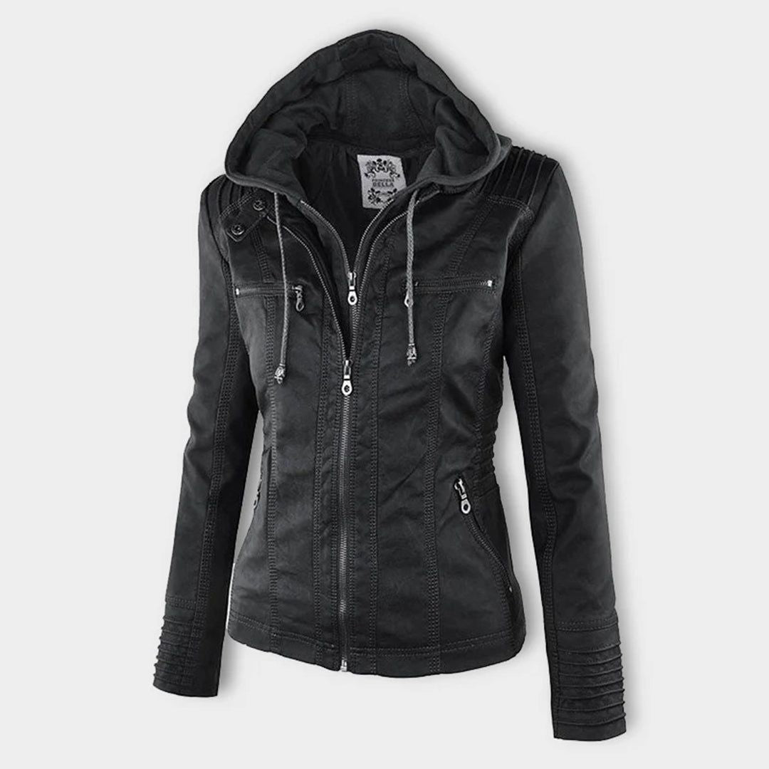 Veste mi-saison à capuche pour femme style motard urbaine élégante