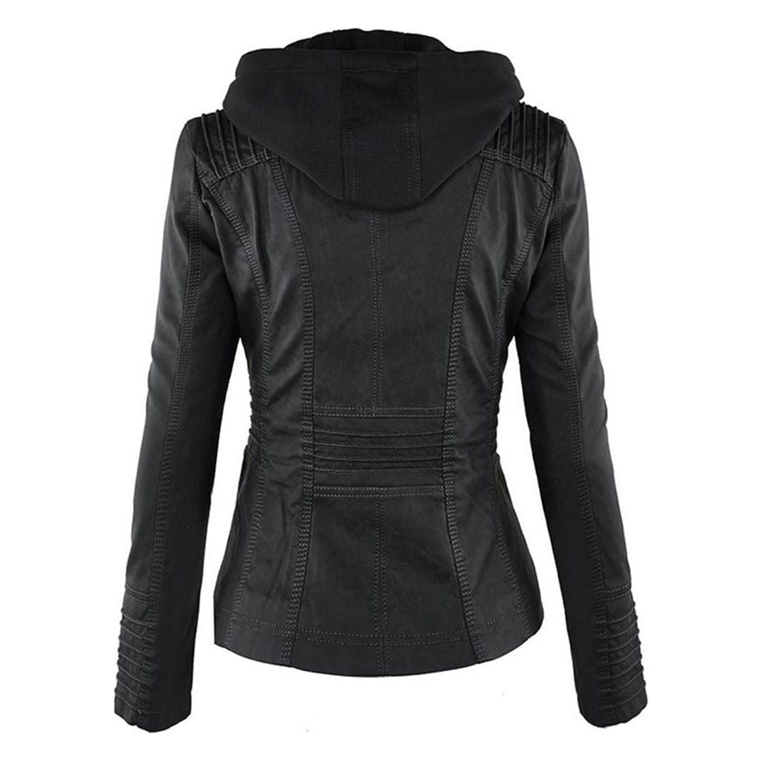 Veste mi-saison à capuche pour femme style motard urbaine élégante