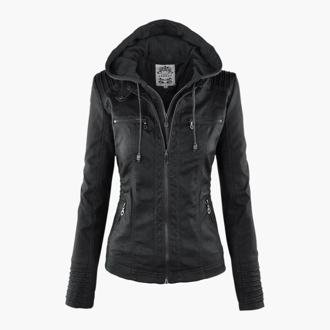 Veste mi-saison à capuche pour femme style motard urbaine élégante