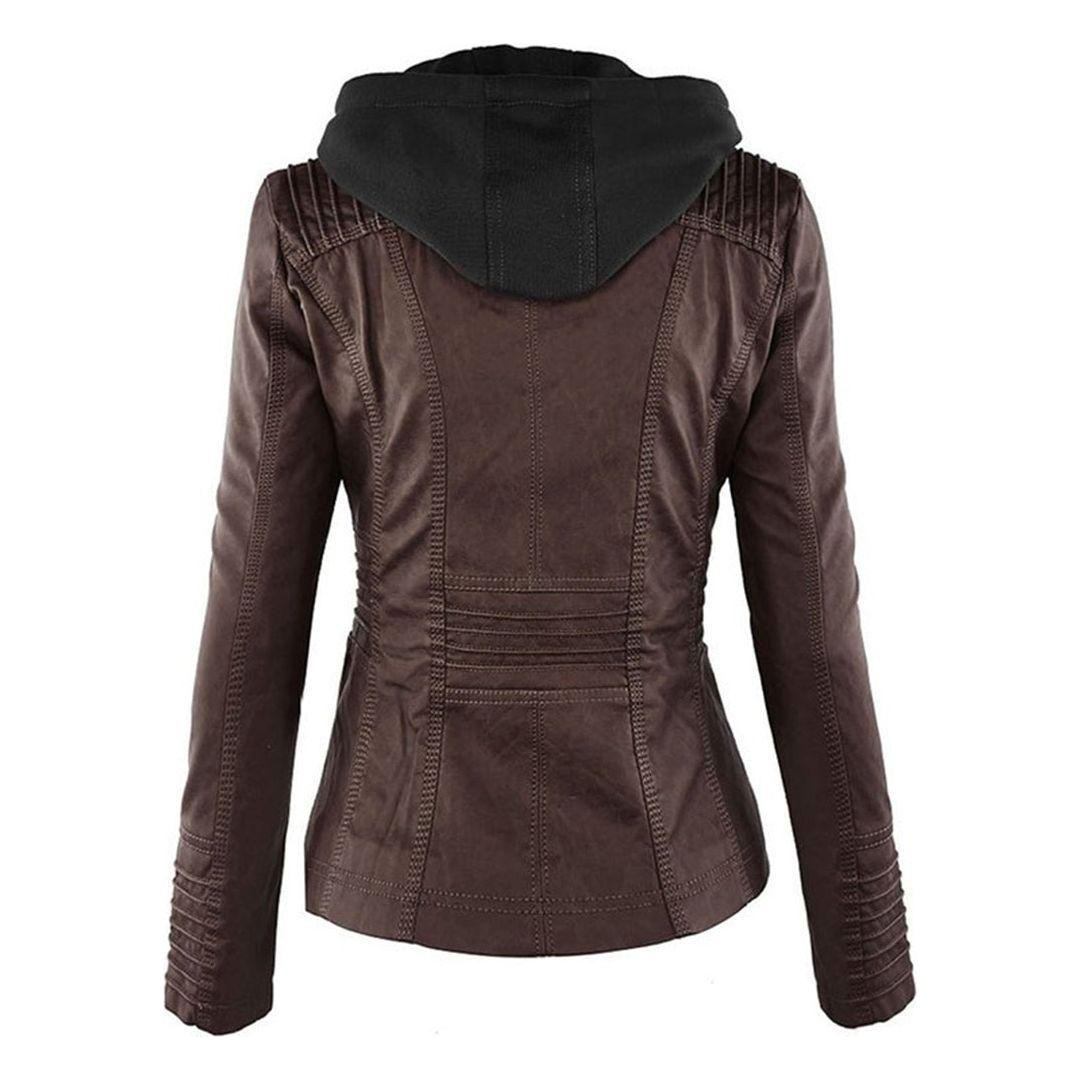 Veste mi-saison à capuche pour femme style motard urbaine élégante