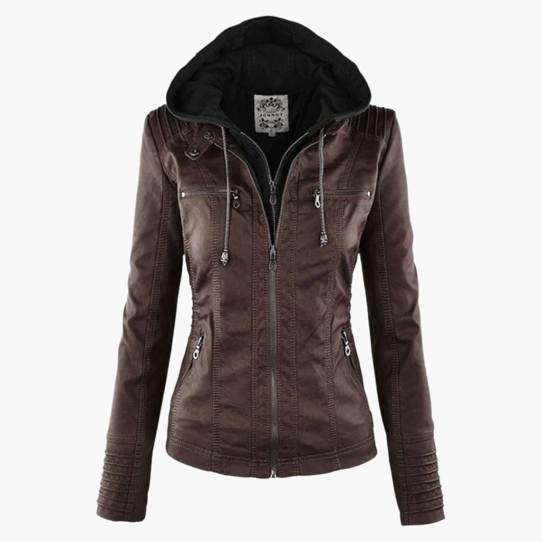 Veste mi-saison à capuche pour femme style motard urbaine élégante
