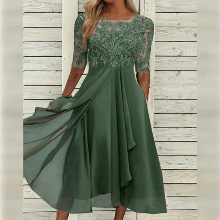 Aria™ - Robe Midi en Dentelle et Mousseline