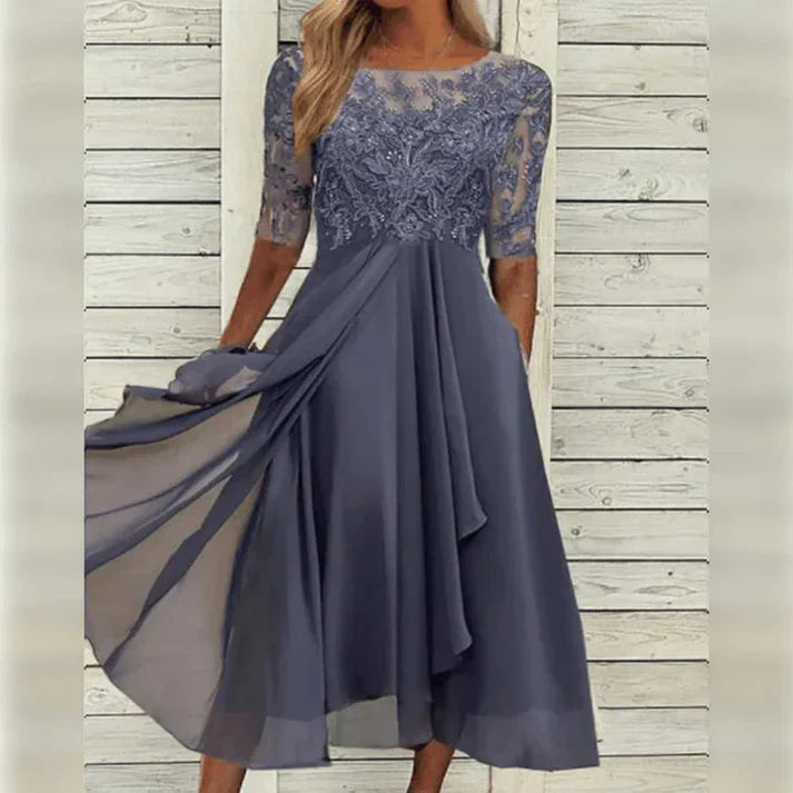Aria™ - Robe Midi en Dentelle et Mousseline