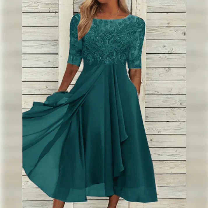 Aria™ - Robe Midi en Dentelle et Mousseline