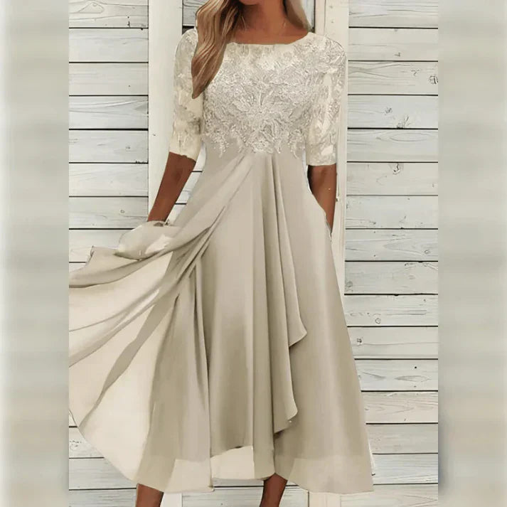 Aria™ - Robe Midi en Dentelle et Mousseline