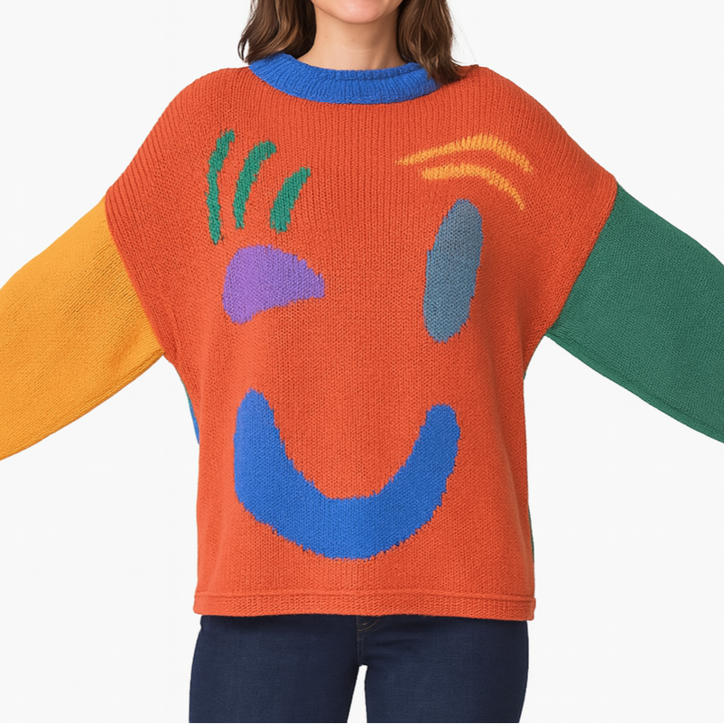 Pull en maille détente style artistique pour femme – Look décontracté et original