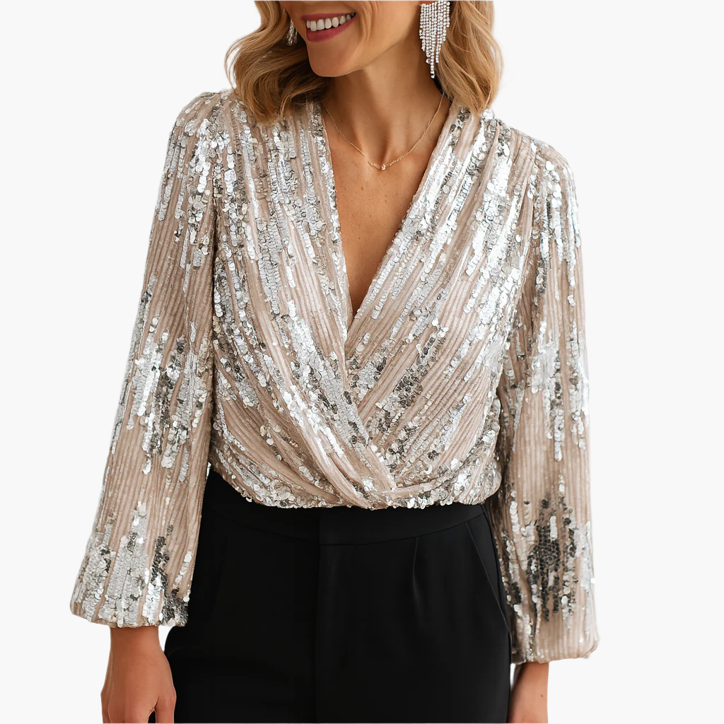 Blouse Femme Élégante à Sequins Style Vintage pour Soirée et Événement