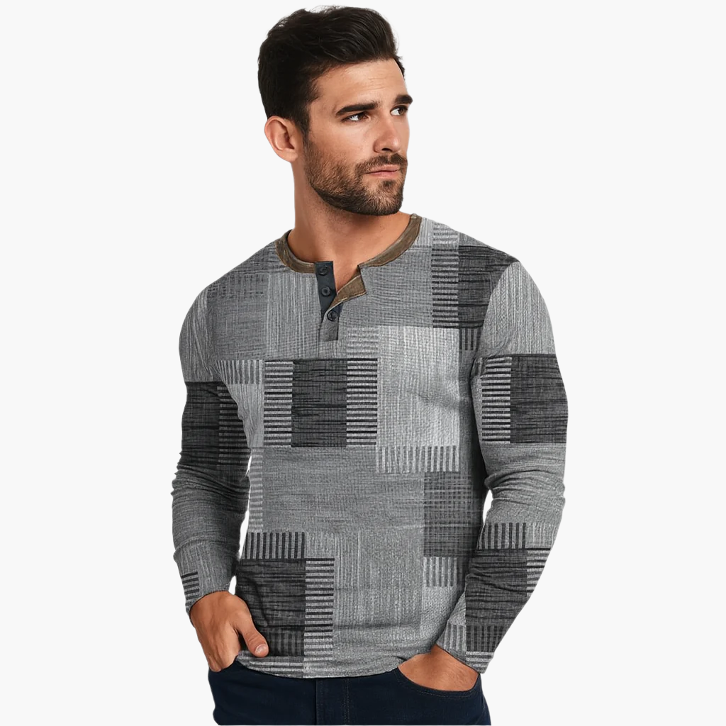 Pull Henley Homme Style Patchwork Moderne pour Automne et Hiver