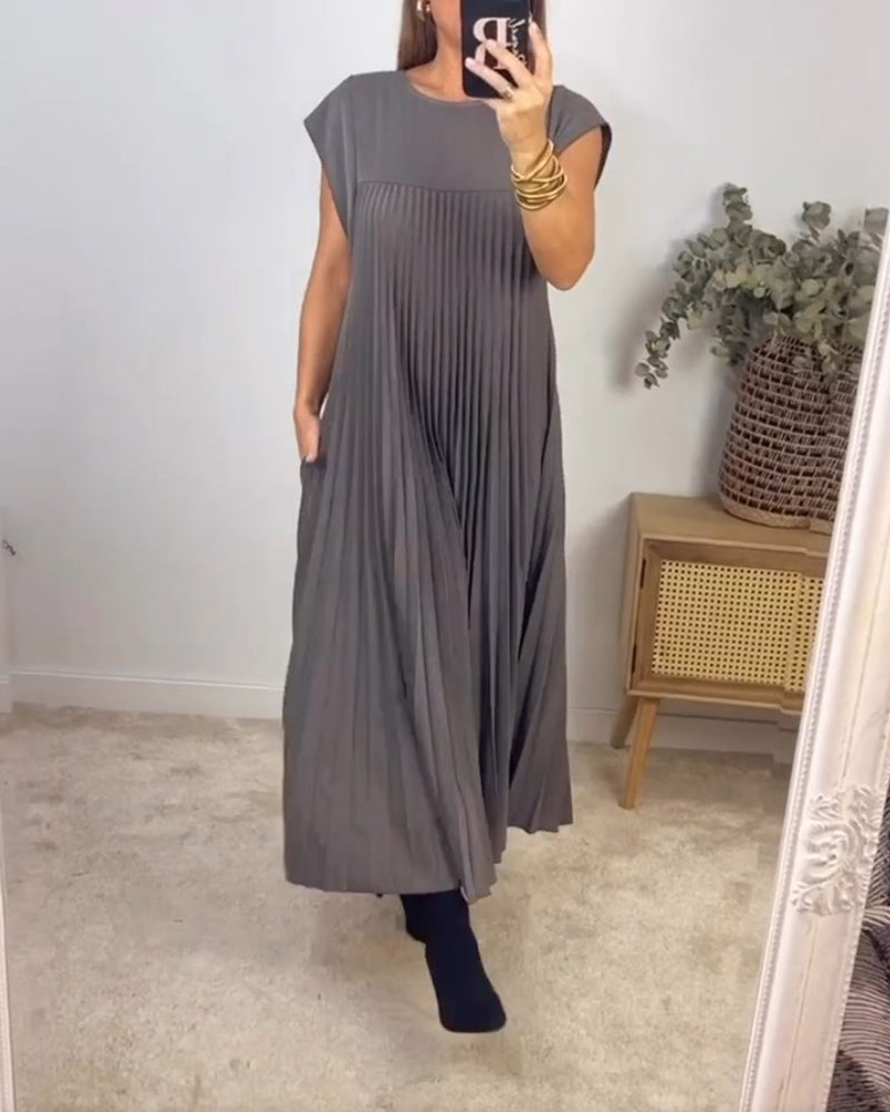 Ruth – Robe Femme Sans Manches Plissée Unie