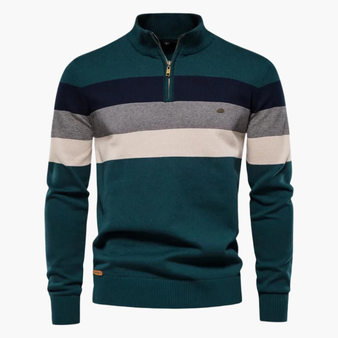 Pull à fermeture éclair quart pour homme – Style rayé chic et polyvalence quotidienne