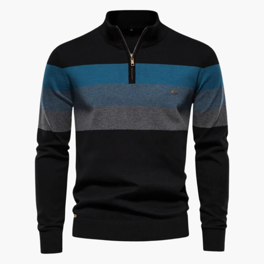 Pull à fermeture éclair quart pour homme – Style rayé chic et polyvalence quotidienne