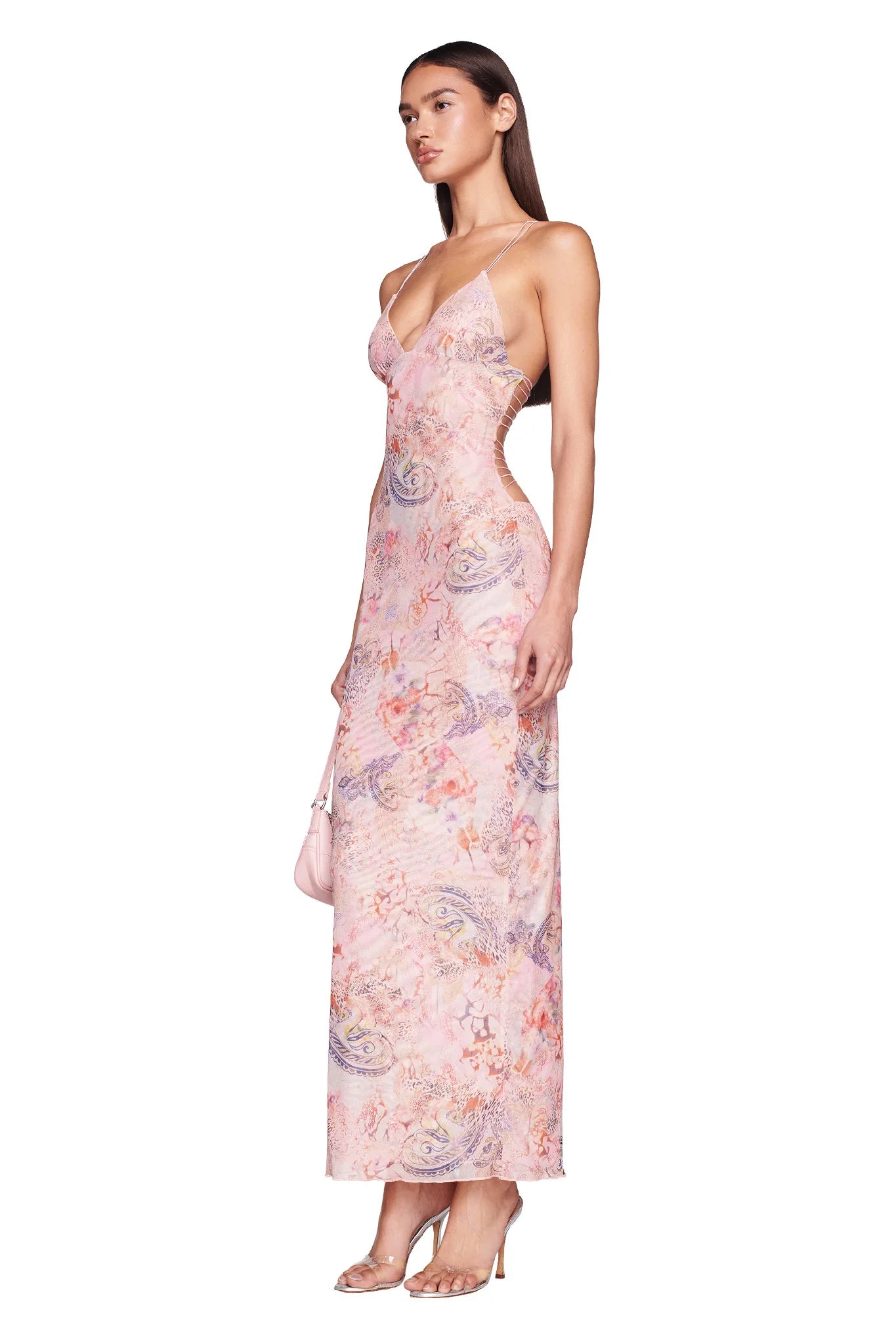 Robe Imprimée Dos Nu avec Col Papillon