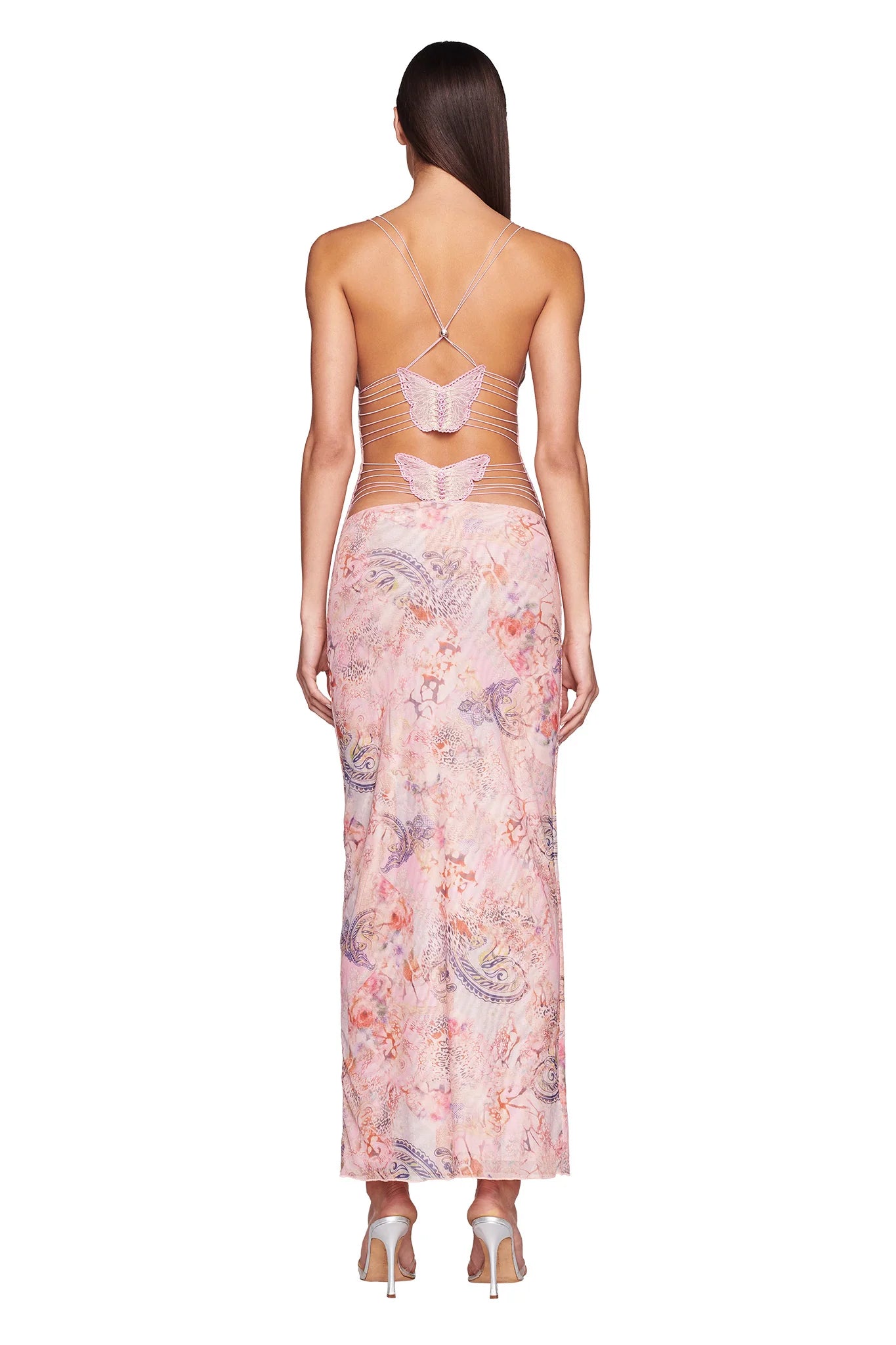 Robe Imprimée Dos Nu avec Col Papillon