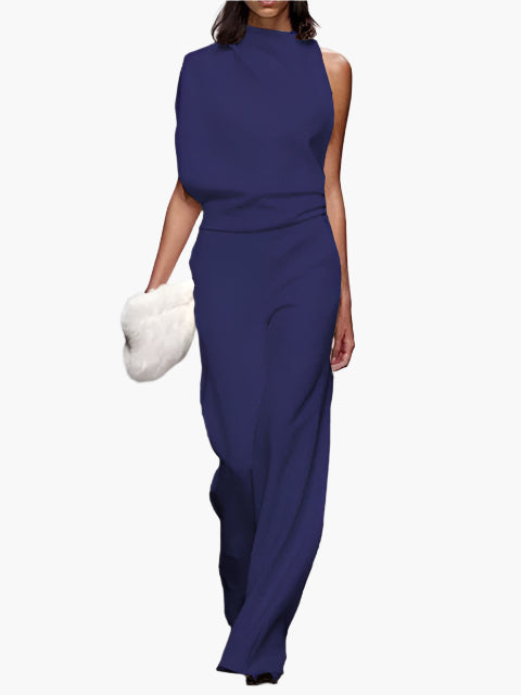 Combinaison élégante sans manches pour femme, style ample, idéale pour bureau ou soirée