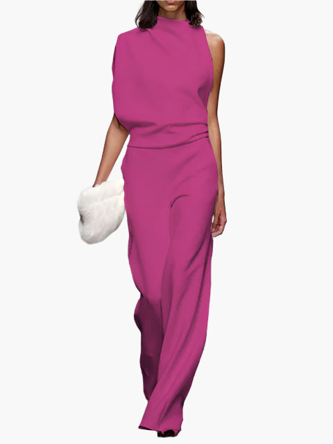 Combinaison élégante sans manches pour femme, style ample, idéale pour bureau ou soirée