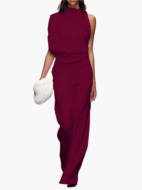 Combinaison élégante sans manches pour femme, style ample, idéale pour bureau ou soirée