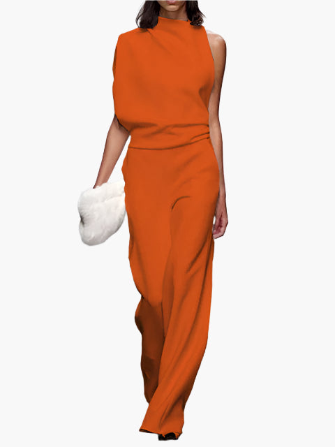 Combinaison élégante sans manches pour femme, style ample, idéale pour bureau ou soirée