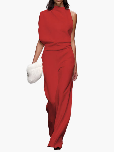 Combinaison élégante sans manches pour femme, style ample, idéale pour bureau ou soirée