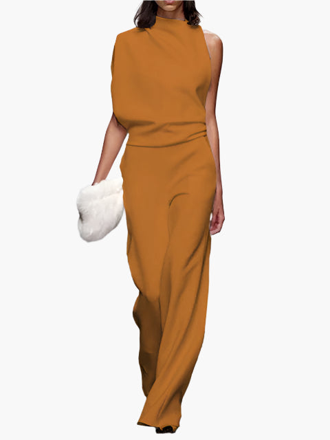 Combinaison élégante sans manches pour femme, style ample, idéale pour bureau ou soirée