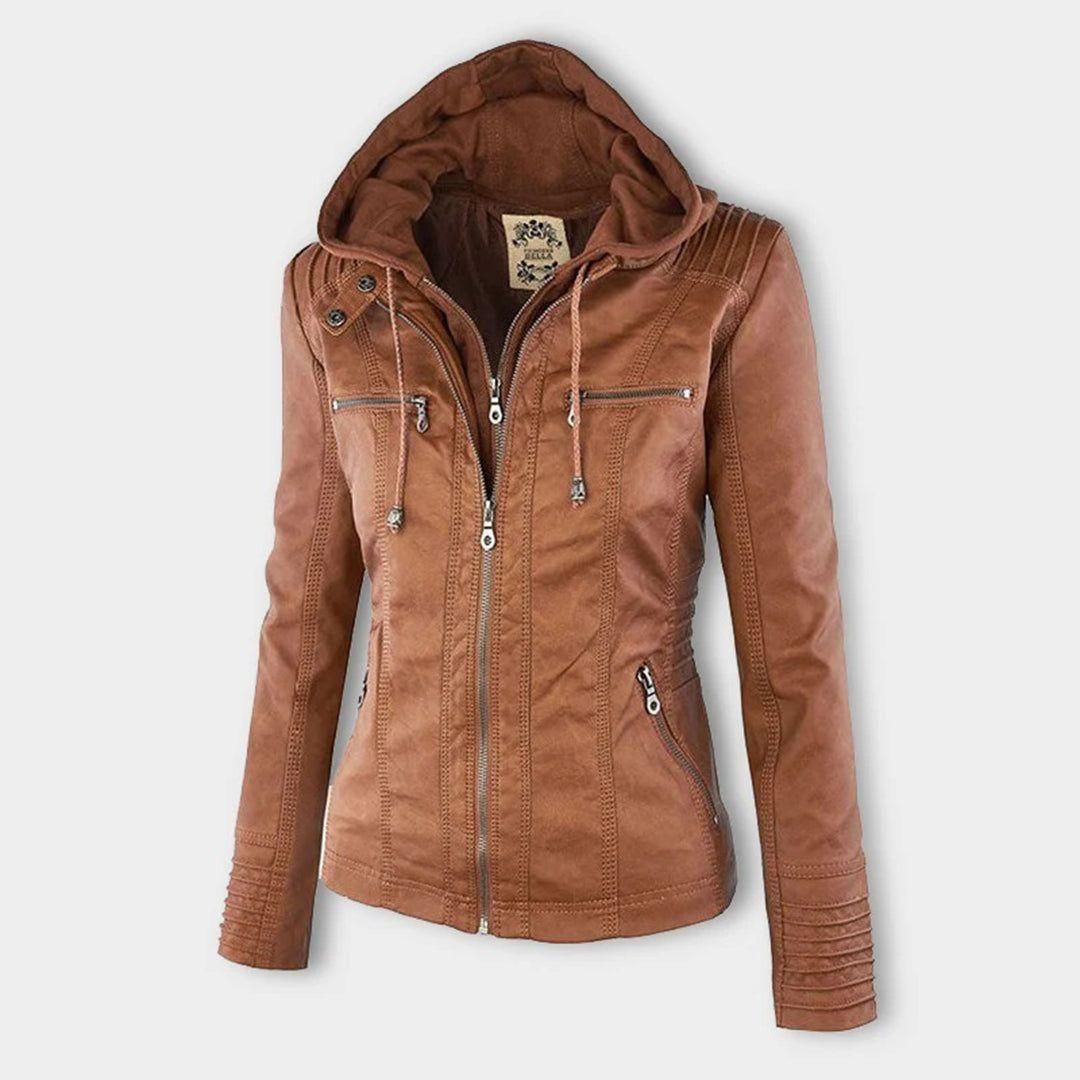 Veste mi-saison à capuche pour femme style motard urbaine élégante