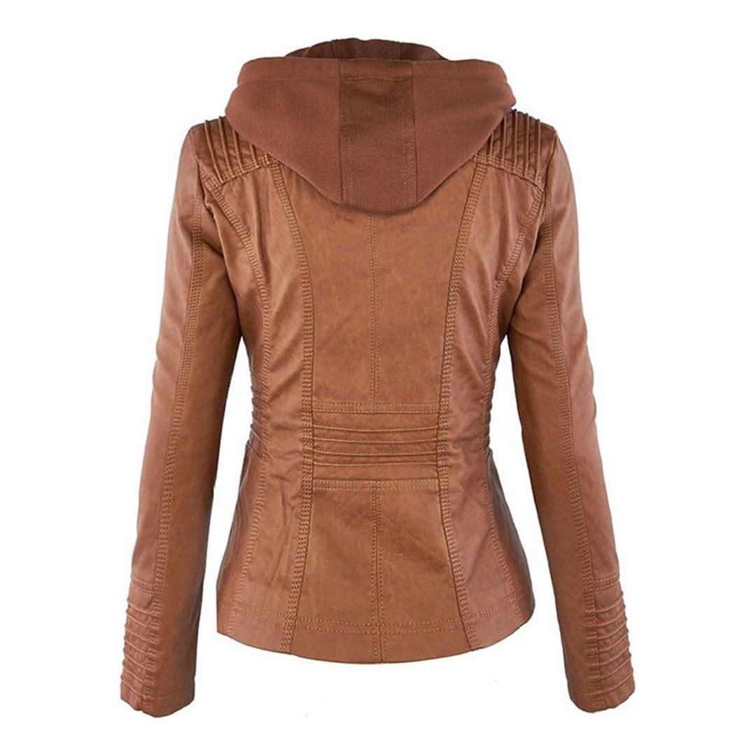 Veste mi-saison à capuche pour femme style motard urbaine élégante
