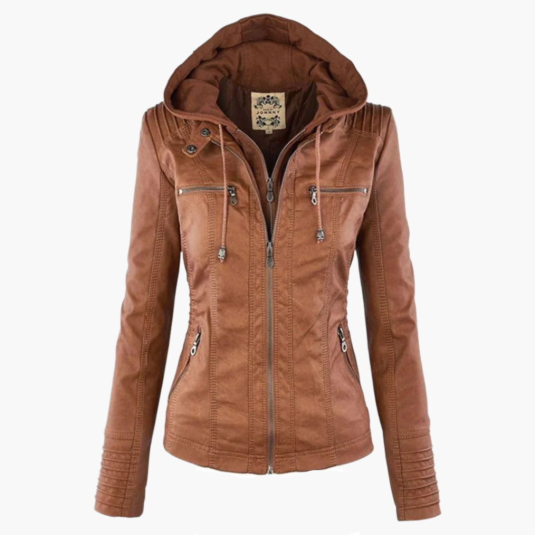 Veste mi-saison à capuche pour femme style motard urbaine élégante