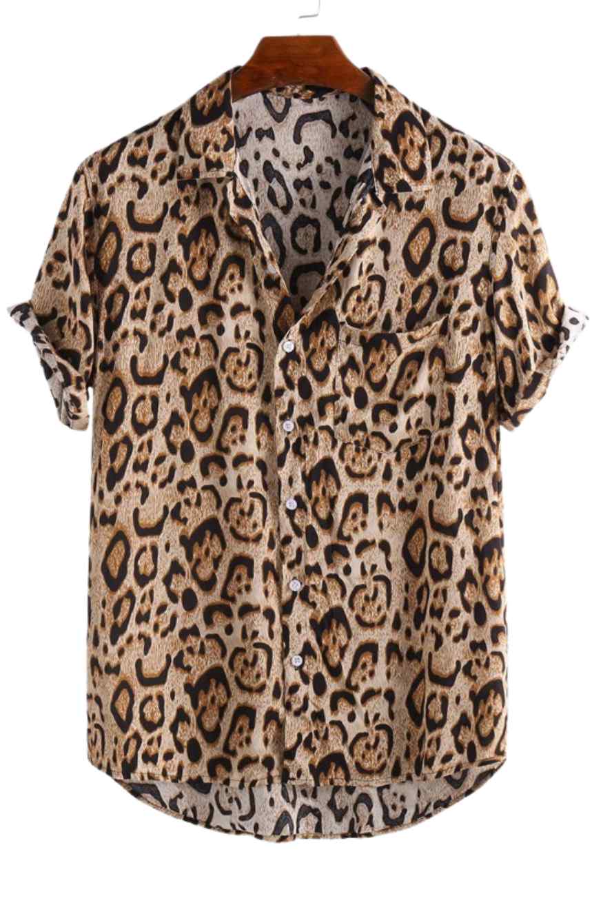 Chemise à Manches Courtes Imprimé Léopard pour Homme
