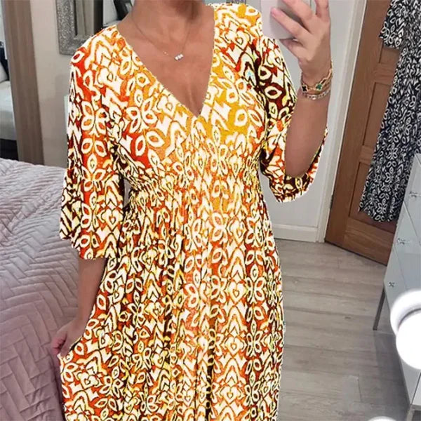 Megan – Robe Longue à Fleurs avec Décolleté en V