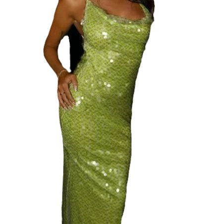 Chelsea – Robe Longue Sans Dos à Bretelles avec Sequins