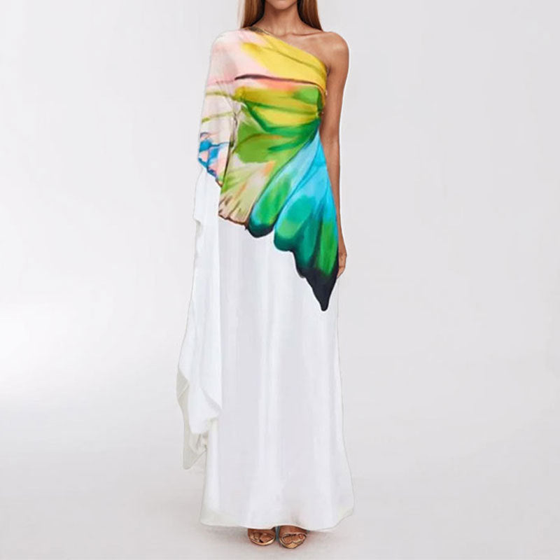 Donna – Robe en satin imprimée élégante à épaule dénudée et fente
