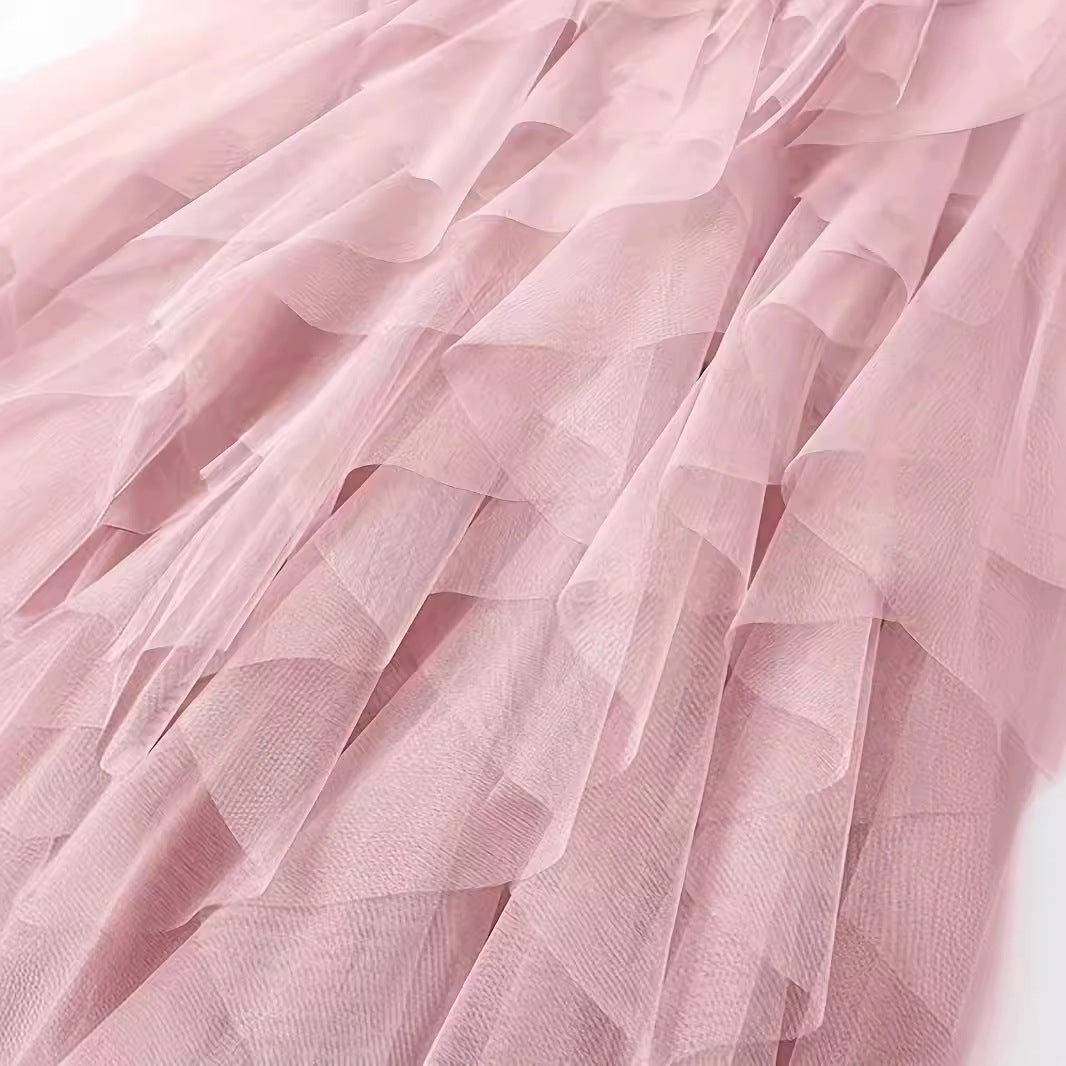 Jupe longue asymétrique en tulle style doux femme pour occasions spéciales et tenues élégantes