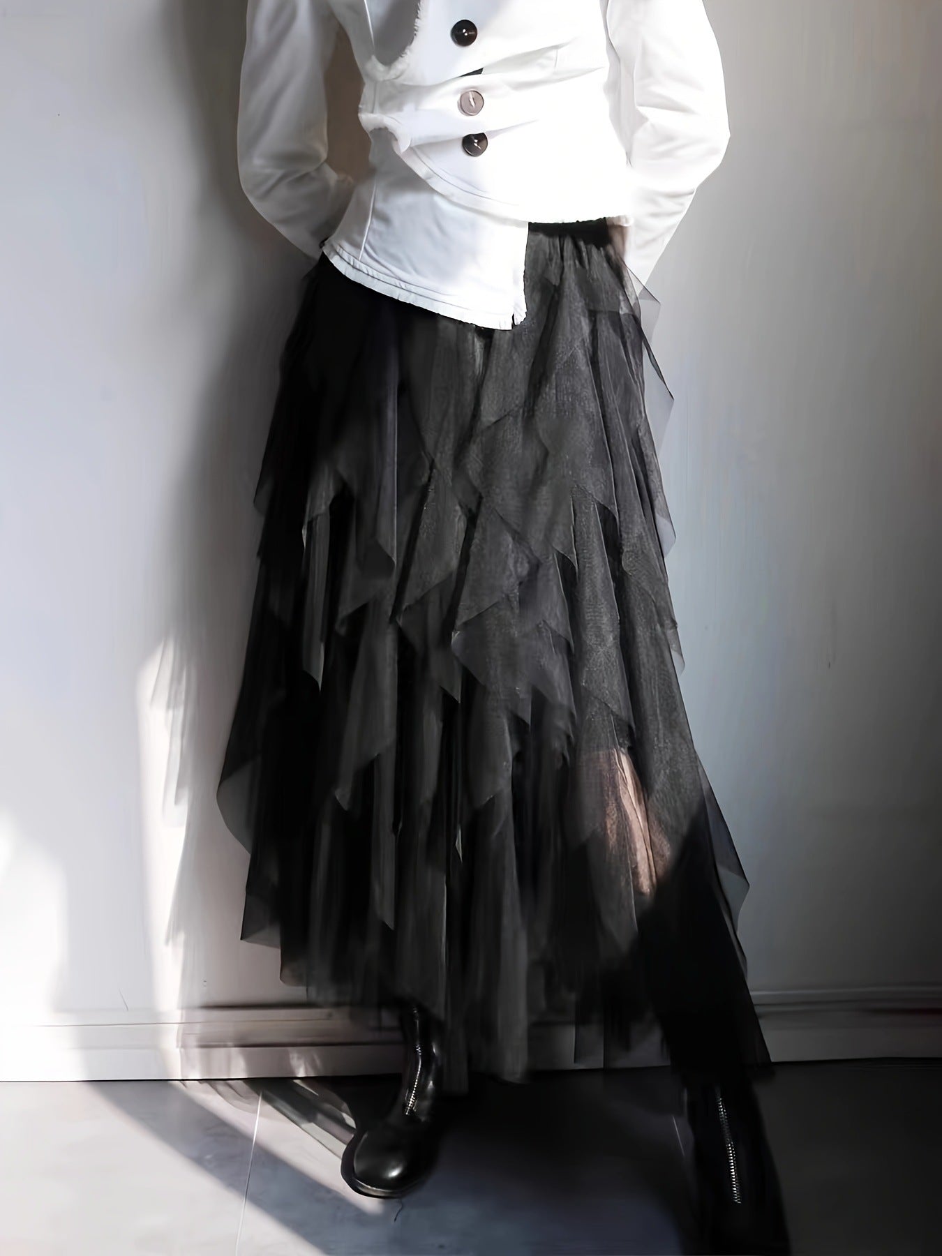 Jupe longue asymétrique en tulle style doux femme pour occasions spéciales et tenues élégantes