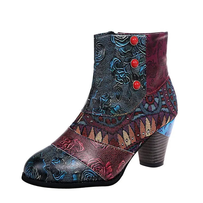 Helen – Bottines en Cuir Bohème Vintage et Talon Bas Confortable