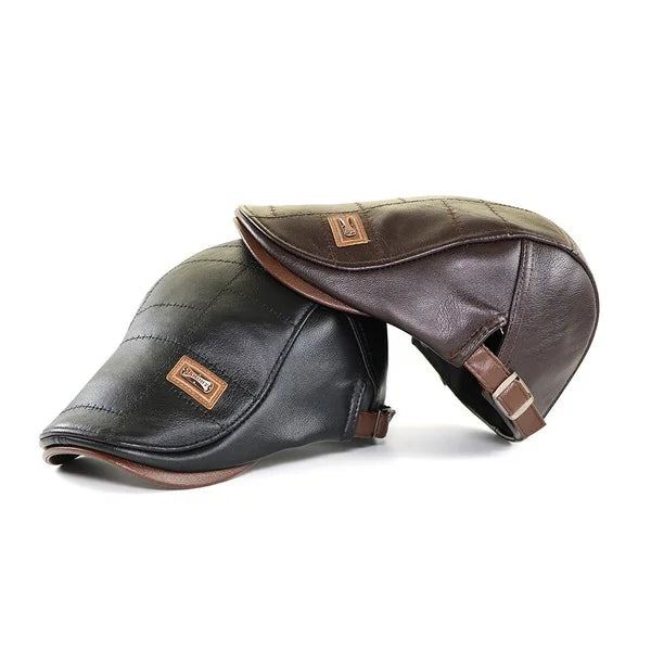 Christopher – Béret d'Hiver en Cuir Synthétique pour Hommes avec Visière